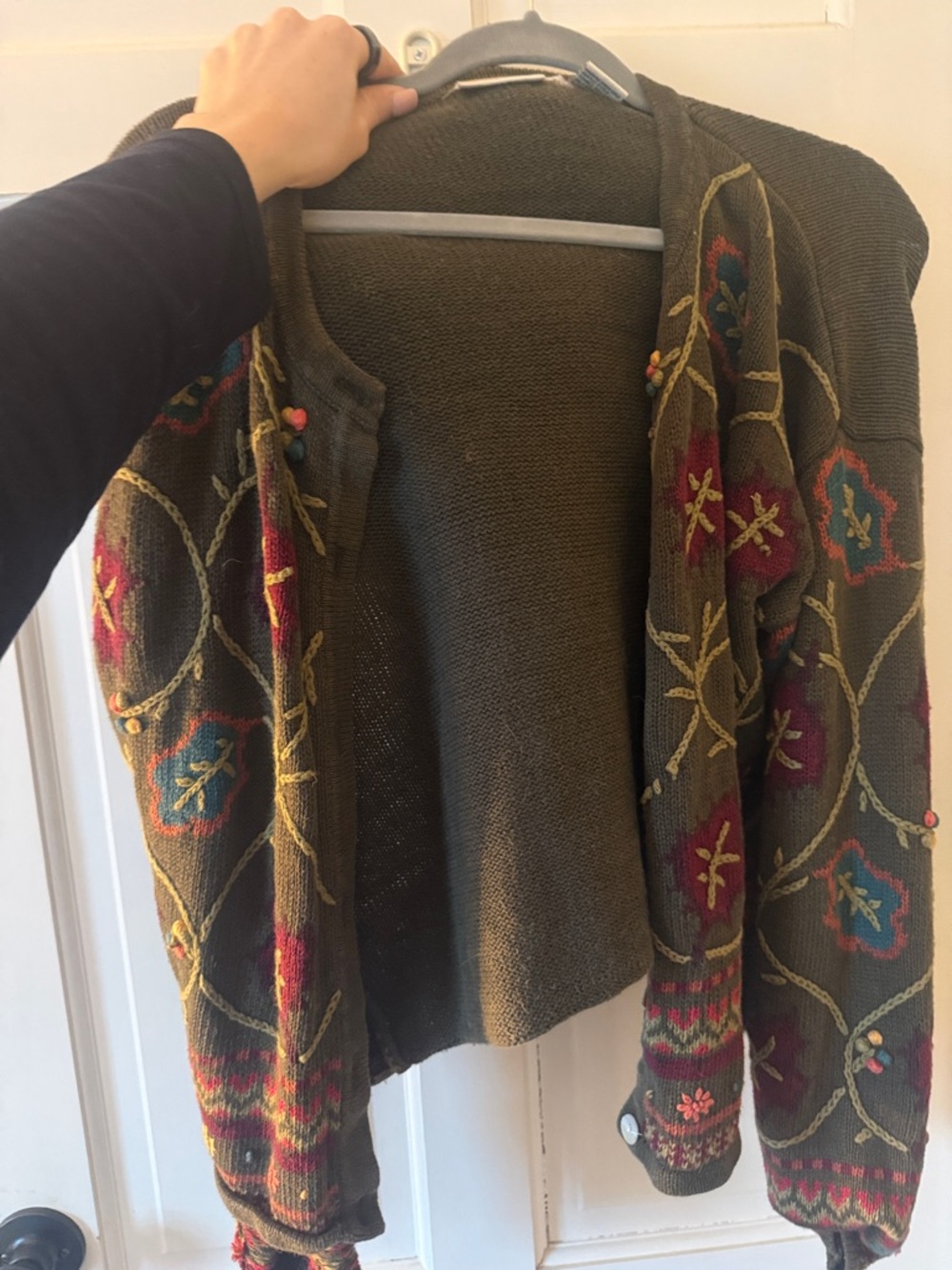 Embroidered Olive Floral Women’s Cardigan Sweater